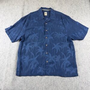 Jamaica Jaxx Blue Mens Dress Shirt 2XL 100% Silk Palm Trees Short Sleeve